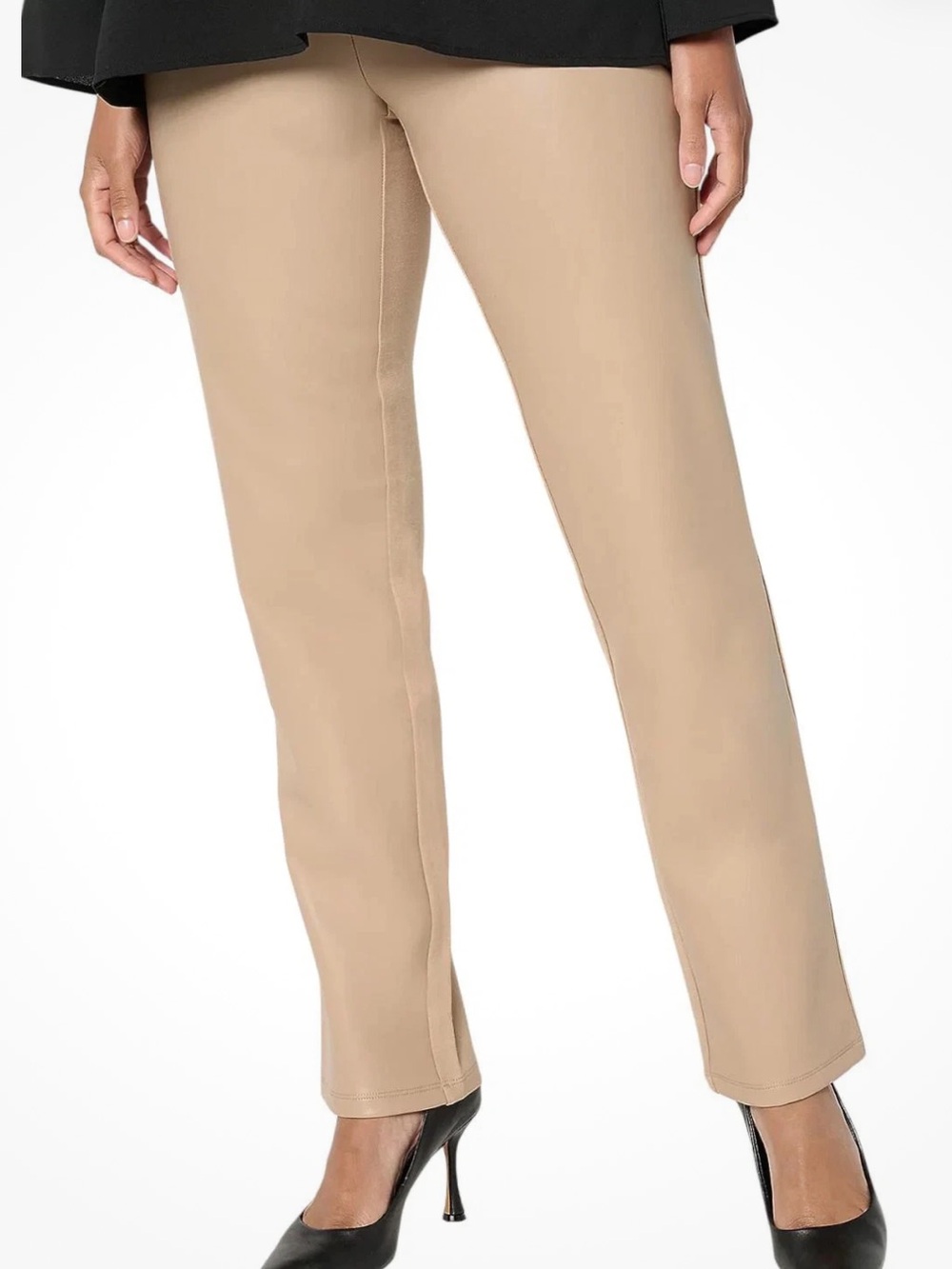Belle By Kim Gravel Women 18W Tan Pull On Faux Leather Front Ponte Back Pant